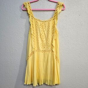 Free People Yellow Priscilla Mini dress Crochet Embroidery size M